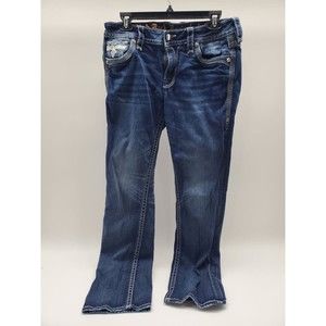 Rock Revival Yui Jeans, 29, Mid-Rise, Bedazzled, BootCut, Faux Flap Back Pockets